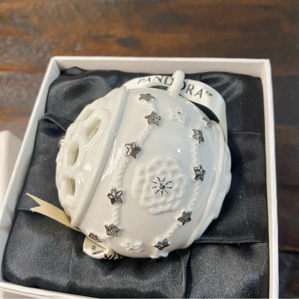 Pandora White Porcelain Snowball Christmas Tree Ornament 2011